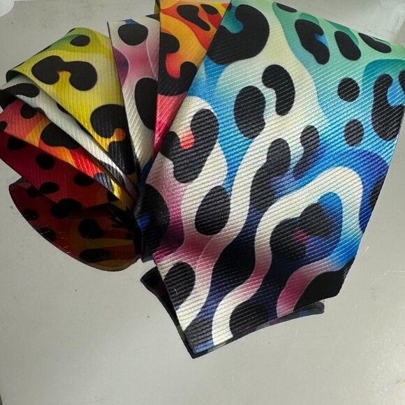 Tie Trippy Cheetah Leopard Rainbow Necktie Hippie Psychedelic Tie Dye Rave Gift - Picture 7 of 11